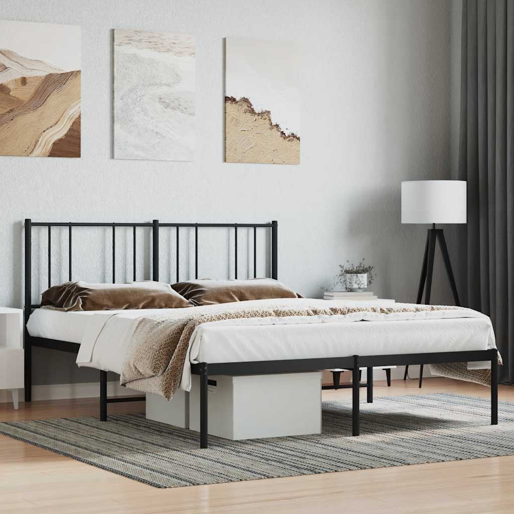 Metal Bed Frame without Mattress with Headboard Black 140x190cm
