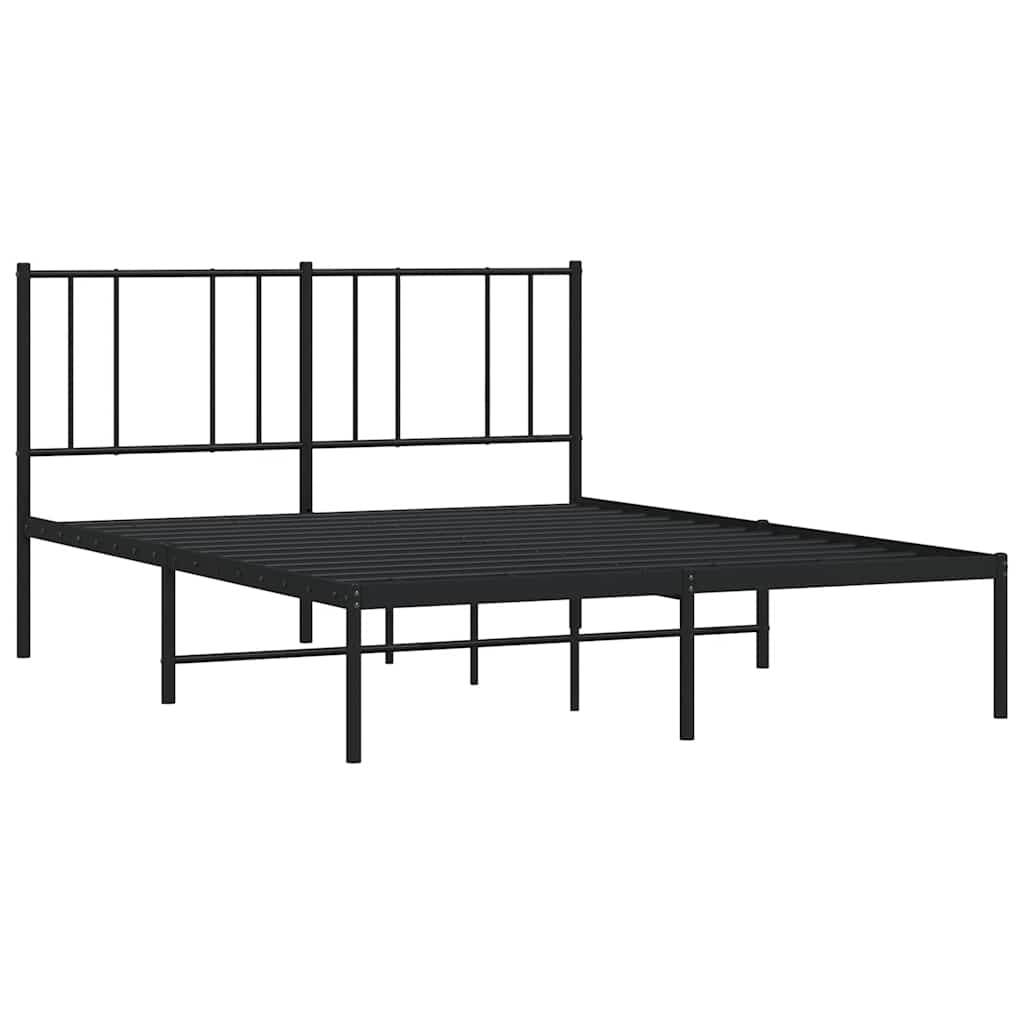 Metal Bed Frame without Mattress with Headboard Black 150x200cm