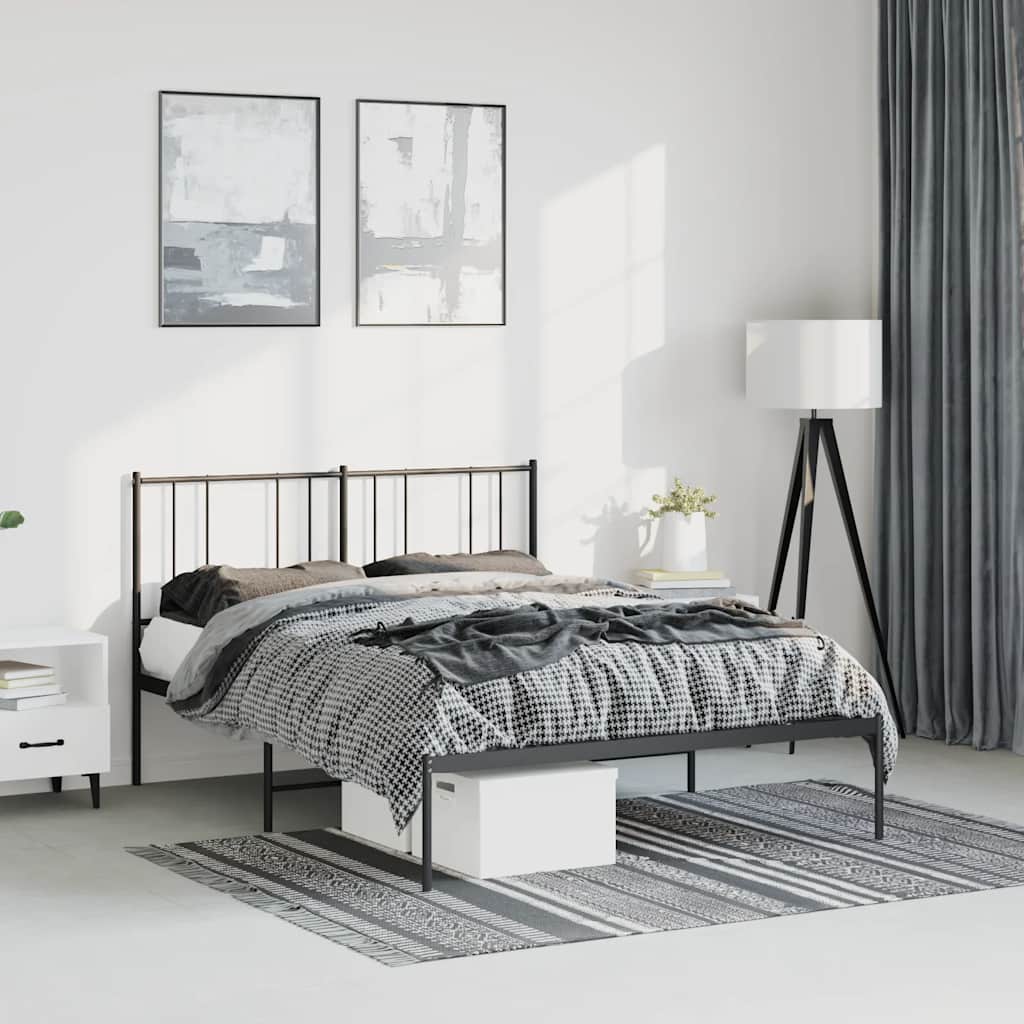 Metal Bed Frame without Mattress with Headboard Black 150x200cm
