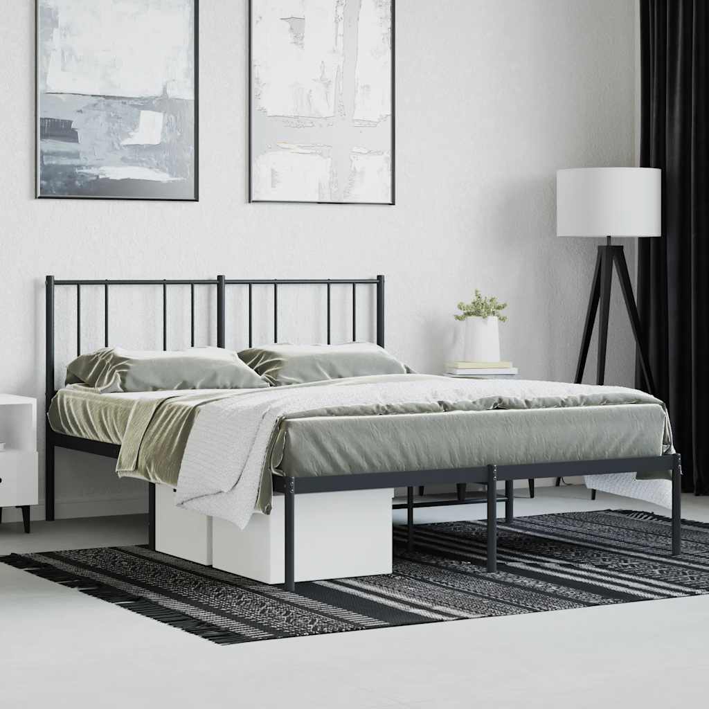 Metal Bed Frame without Mattress with Headboard Black 160x200cm