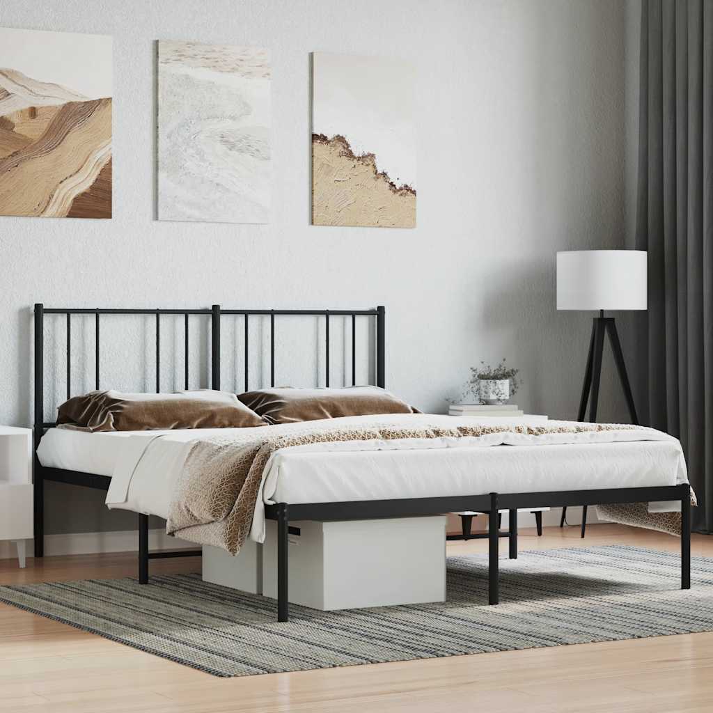 Metal Bed Frame without Mattress with Headboard Black 160x200cm