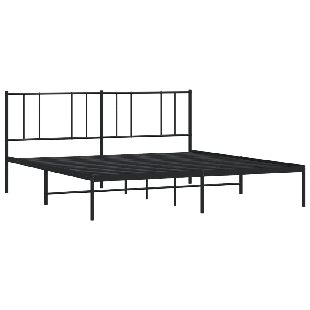 Metal Bed Frame without Mattress with Headboard Black 180x200cm