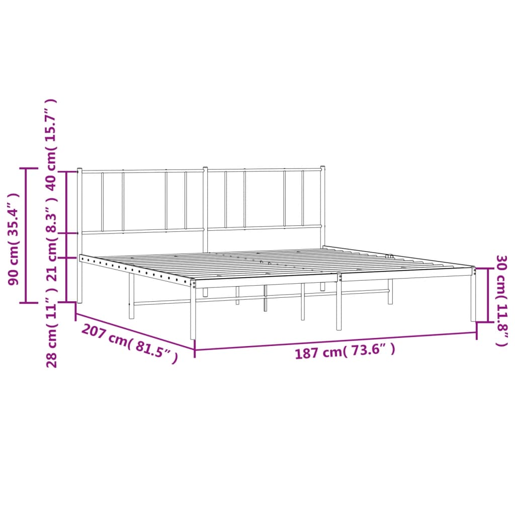 Metal Bed Frame without Mattress with Headboard Black 180x200cm