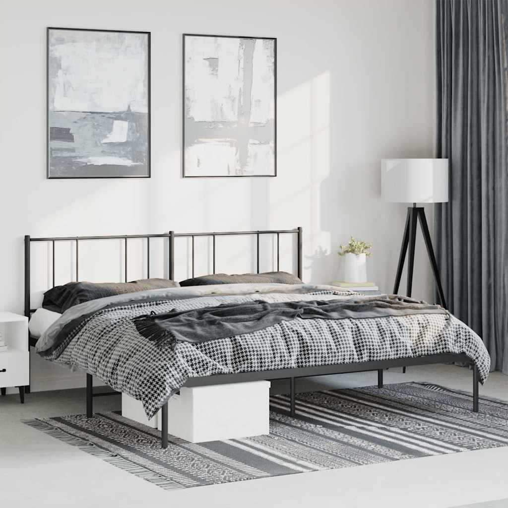Metal Bed Frame without Mattress with Headboard Black 183x213cm