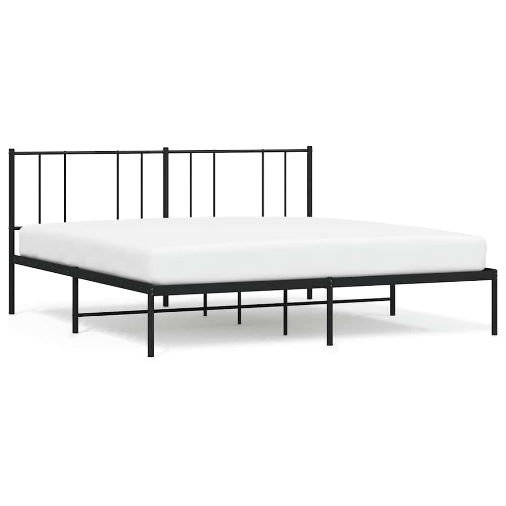 Metal Bed Frame without Mattress with Headboard Black 193x203cm