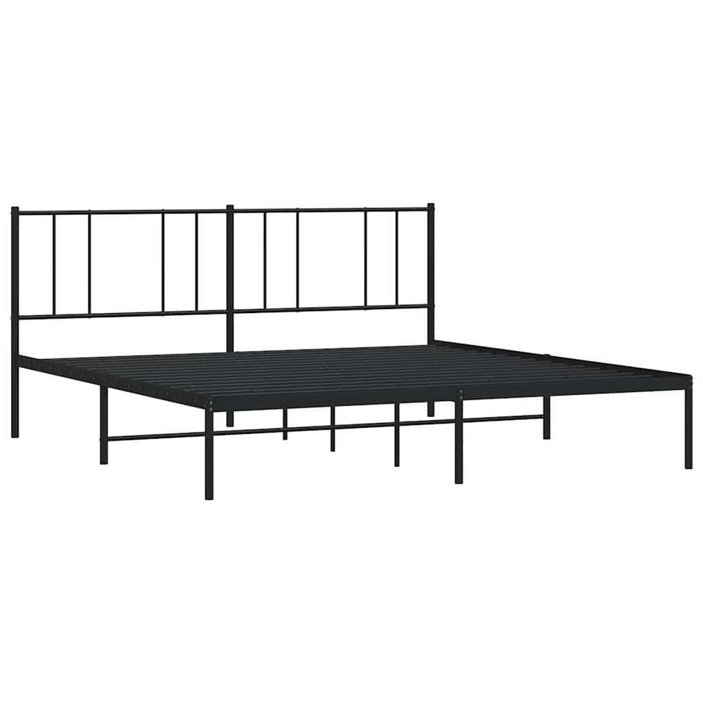 Metal Bed Frame without Mattress with Headboard Black 193x203cm