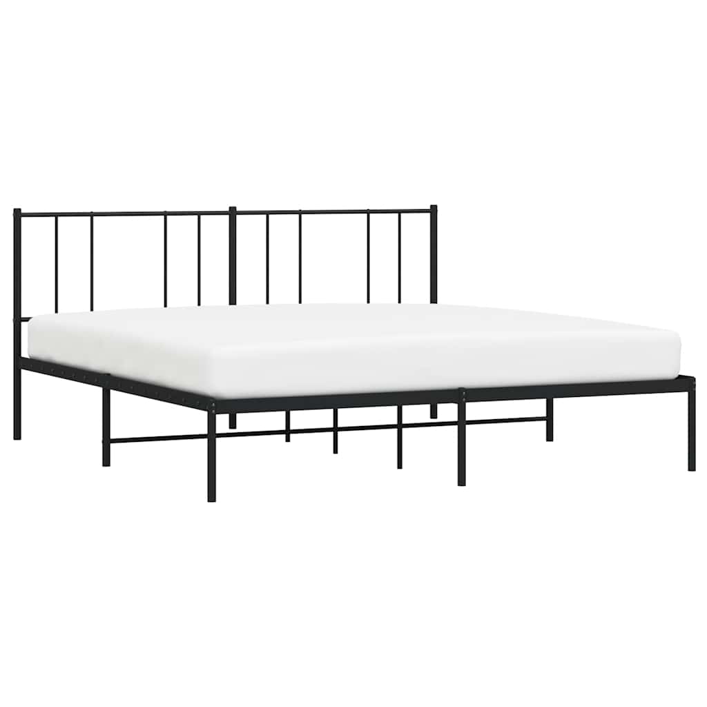 Metal Bed Frame without Mattress with Headboard Black 193x203cm