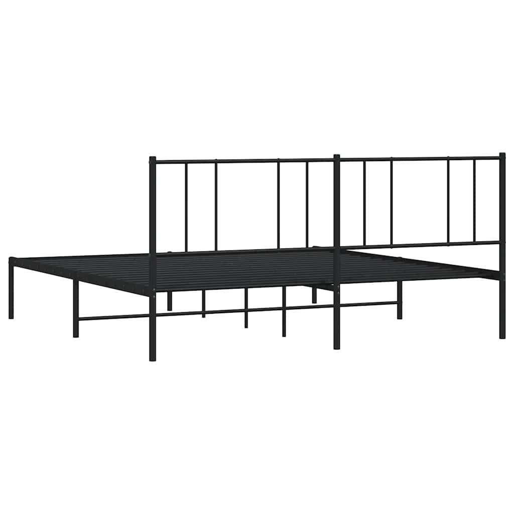 Metal Bed Frame without Mattress with Headboard Black 193x203cm