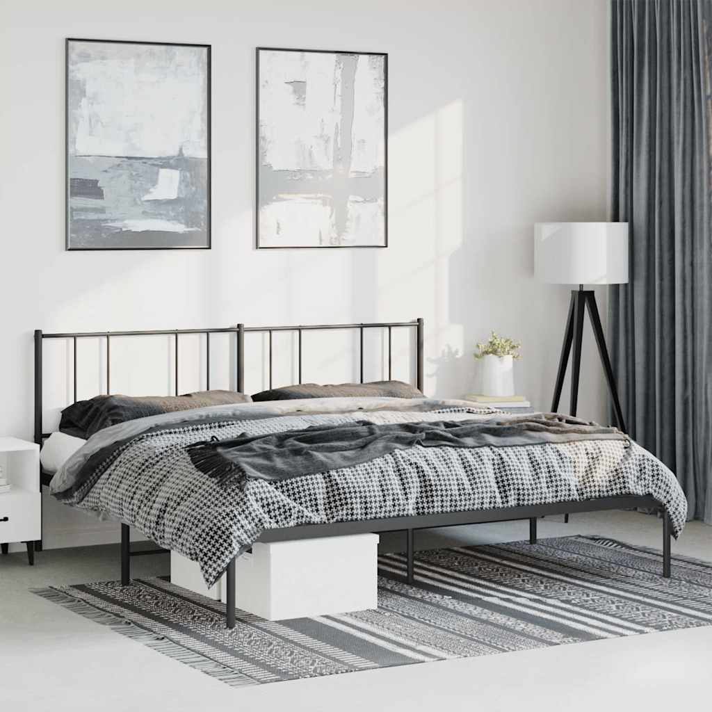 Metal Bed Frame without Mattress with Headboard Black 193x203cm