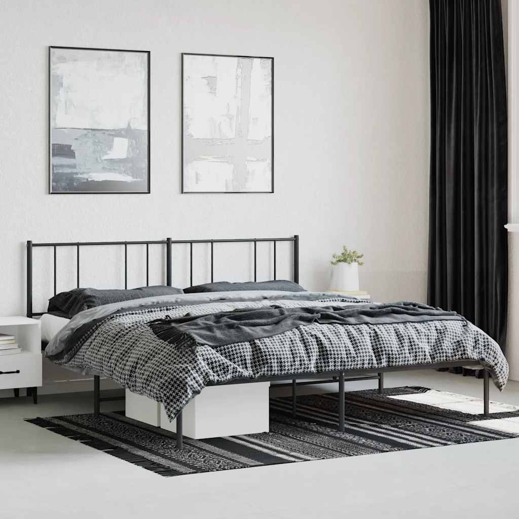 Metal Bed Frame without Mattress with Headboard Black 200x200cm