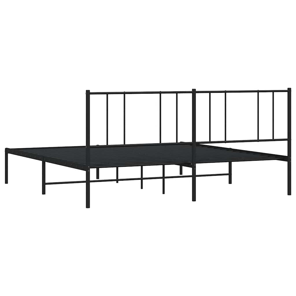 Metal Bed Frame without Mattress with Headboard Black 200x200cm