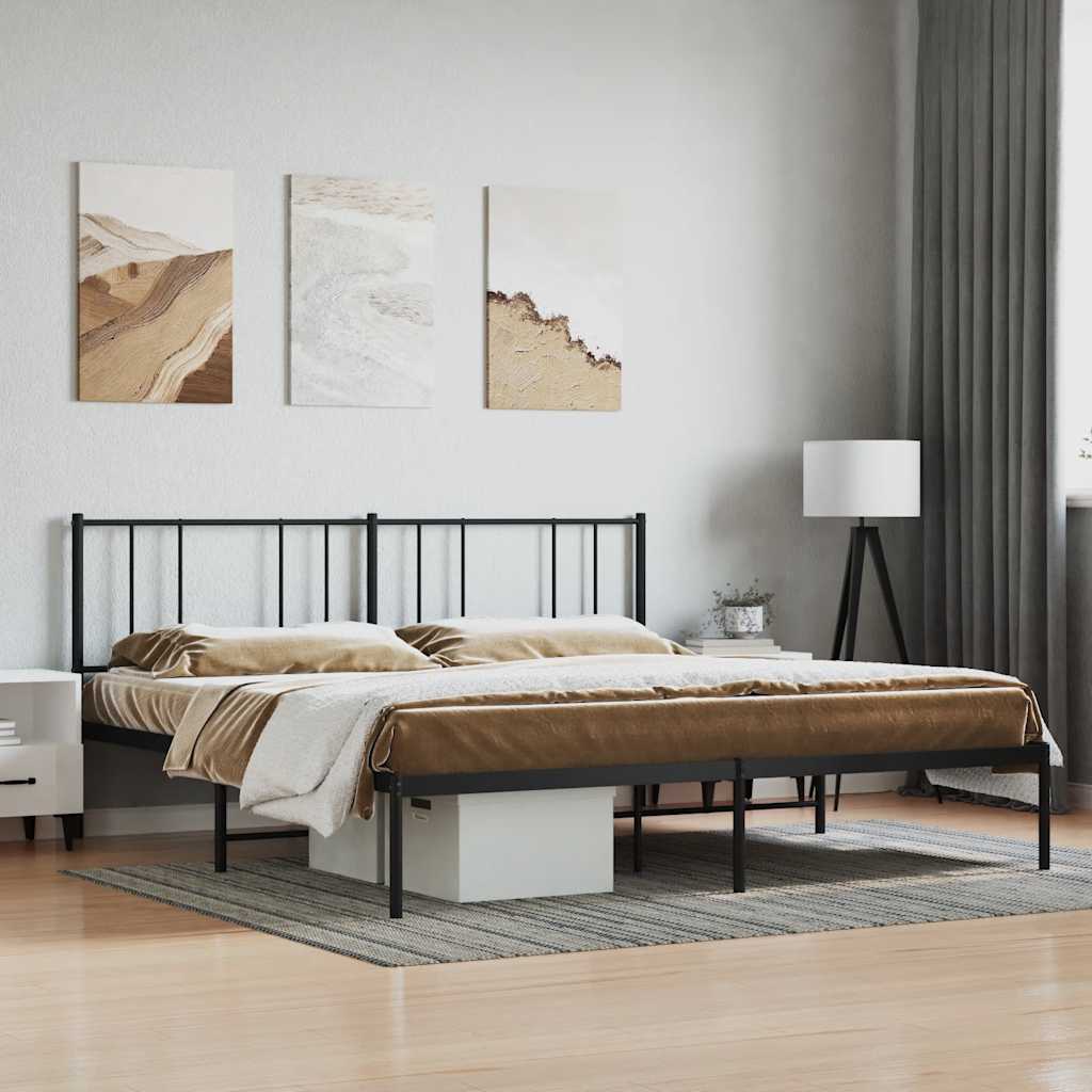 Metal Bed Frame without Mattress with Headboard Black 200x200cm