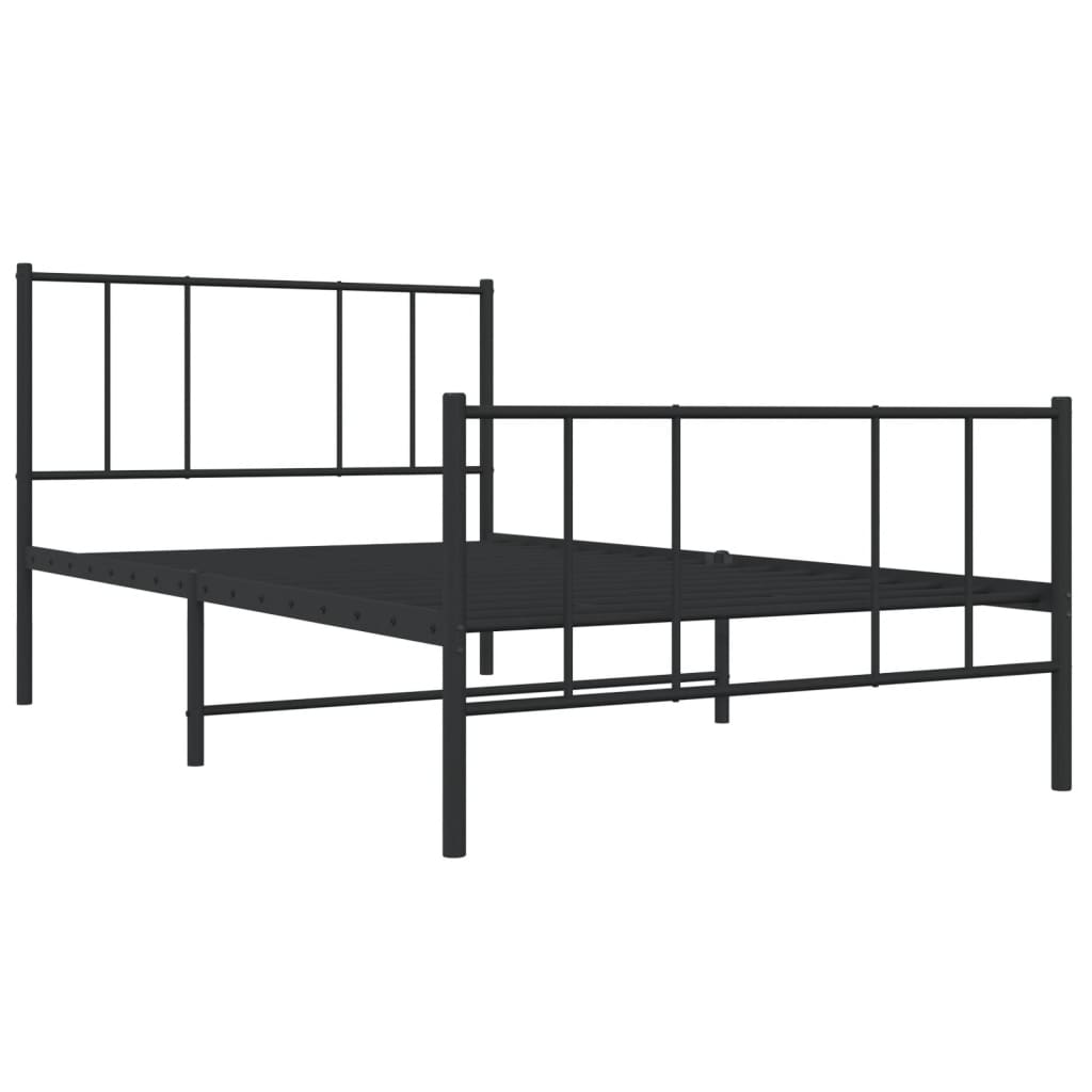 Metal Bed Frame without Mattress with Footboard Black 75x190cm