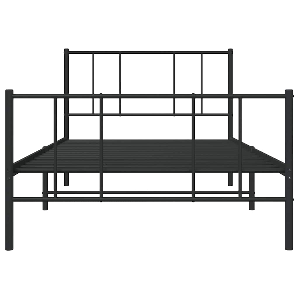 Metal Bed Frame without Mattress with Footboard Black 75x190cm