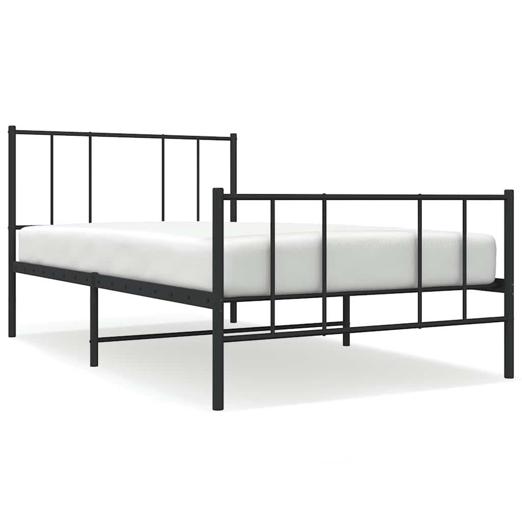 Metal Bed Frame without Mattress with Footboard Black 80x200cm