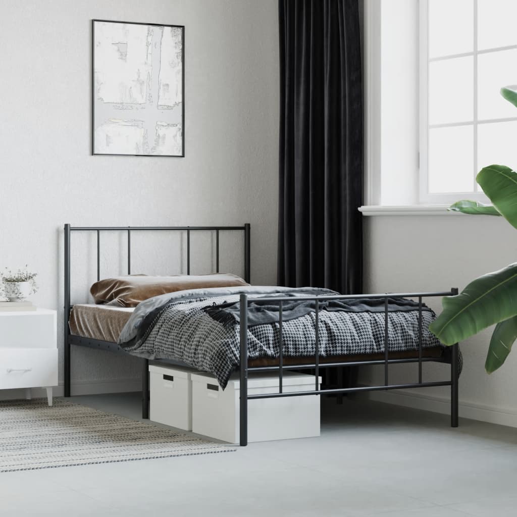 Metal Bed Frame without Mattress with Footboard Black 80x200cm