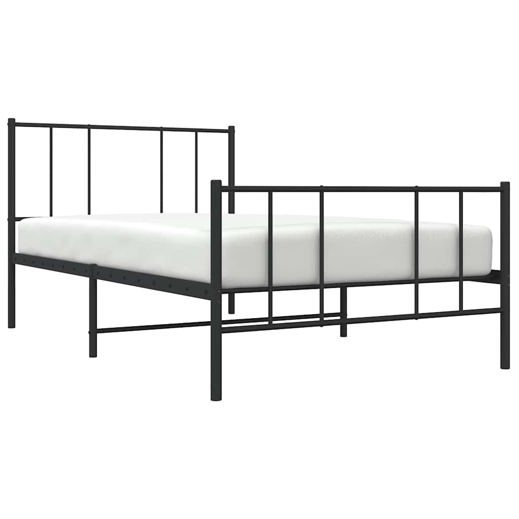 Metal Bed Frame without Mattress with Footboard Black 90x190cm