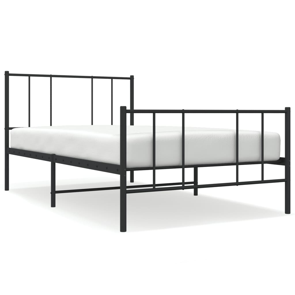 Metal Bed Frame without Mattress with Footboard Black 90x200cm