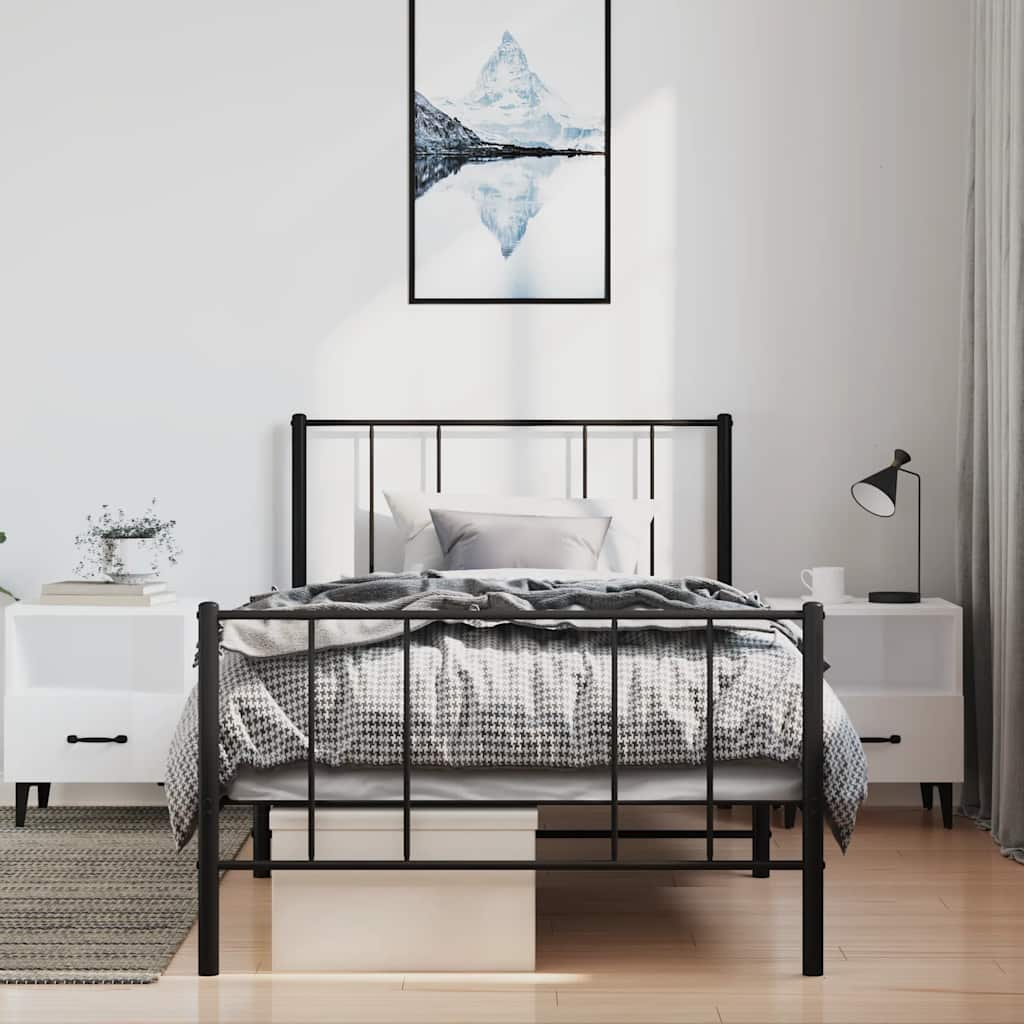 Metal Bed Frame without Mattress with Footboard Black 100x190cm