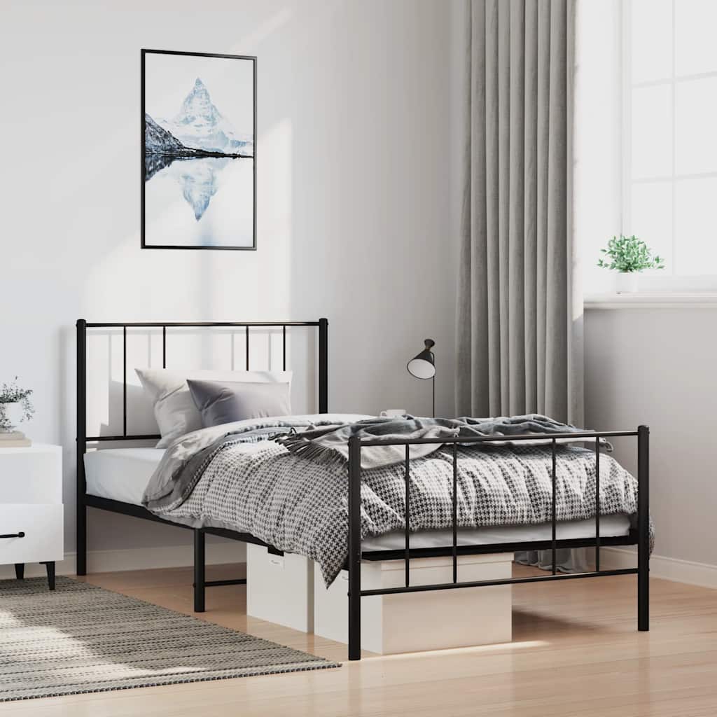 Metal Bed Frame without Mattress with Footboard Black 100x190cm
