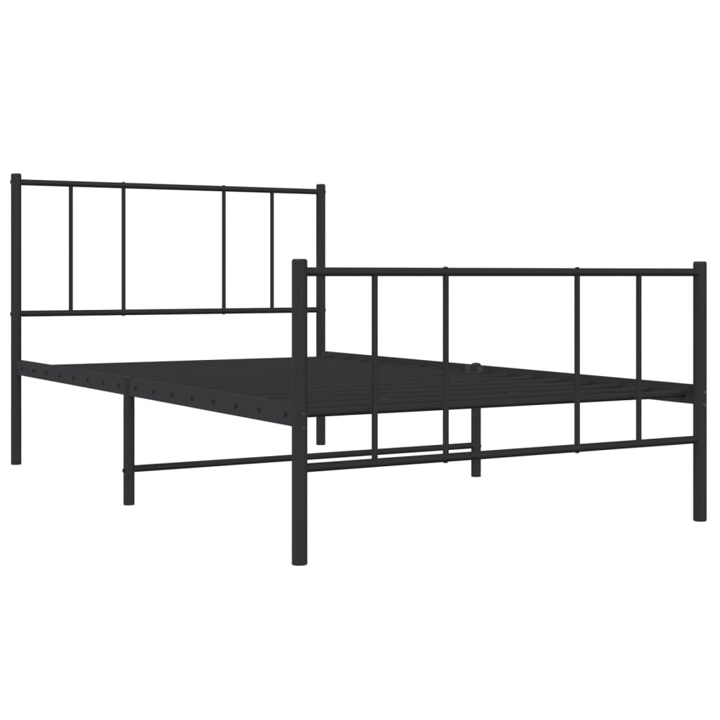 Metal Bed Frame without Mattress with Footboard Black 107x203cm