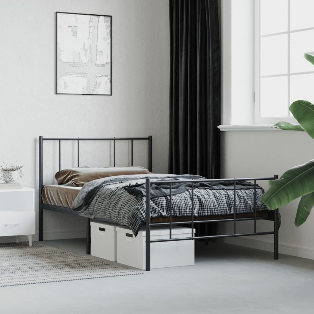 Metal Bed Frame without Mattress with Footboard Black 107x203cm