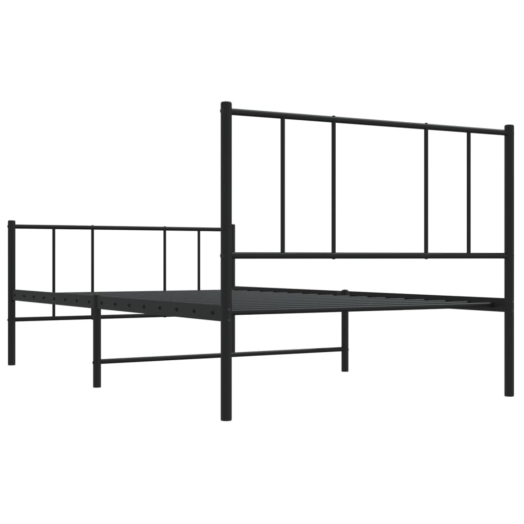 Metal Bed Frame without Mattress with Footboard Black 107x203cm