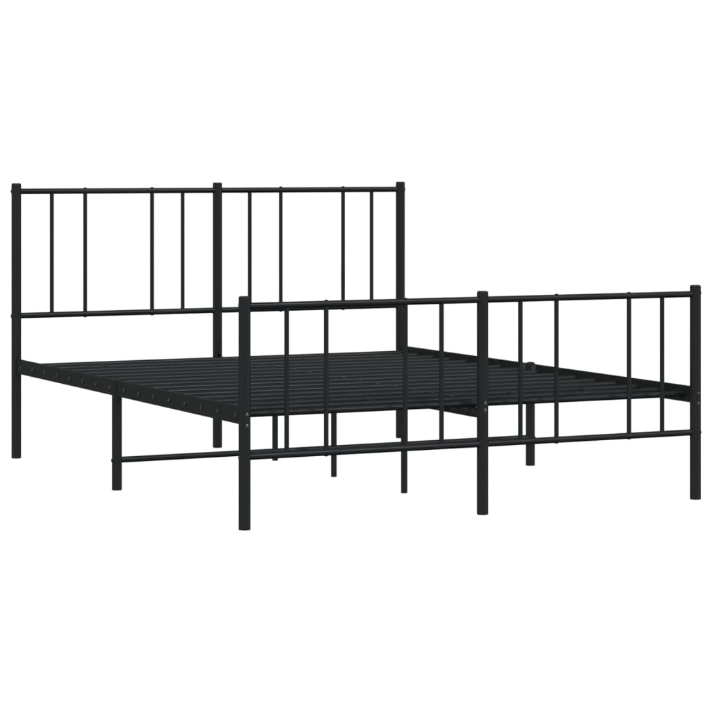 Metal Bed Frame without Mattress with Footboard Black 120x190cm
