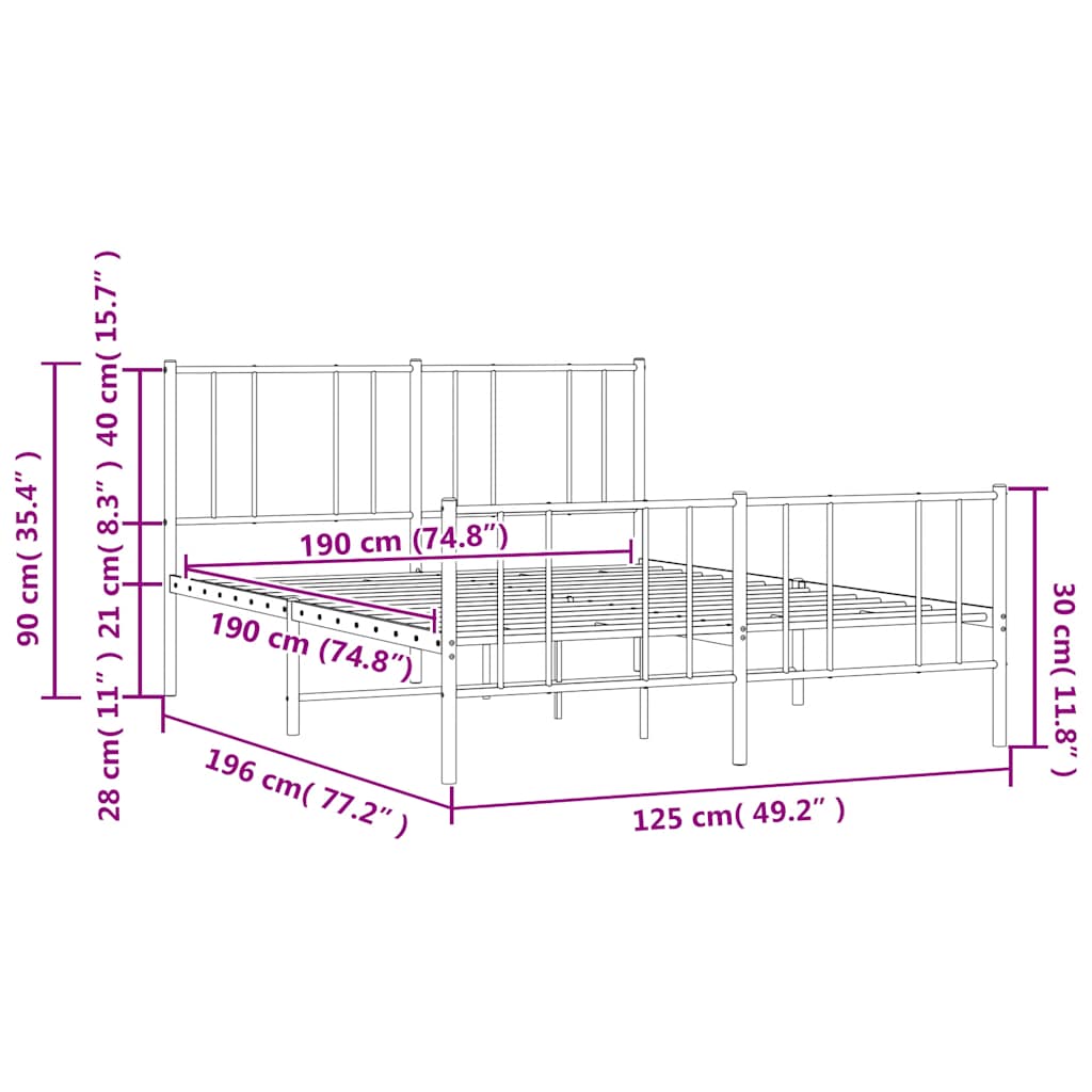 Metal Bed Frame without Mattress with Footboard Black 120x190cm