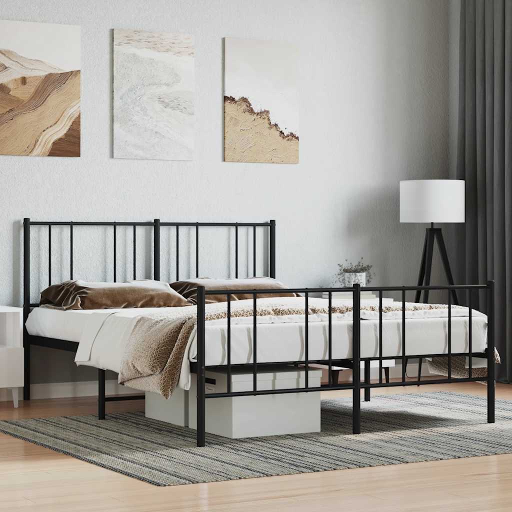 Metal Bed Frame without Mattress with Footboard Black 120x200cm