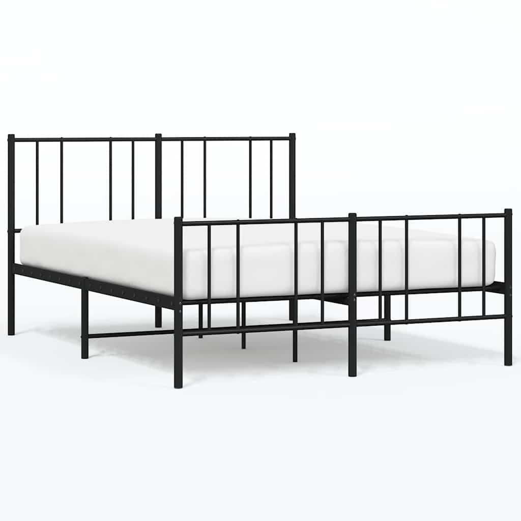 Metal Bed Frame without Mattress with Footboard Black 135x190cm