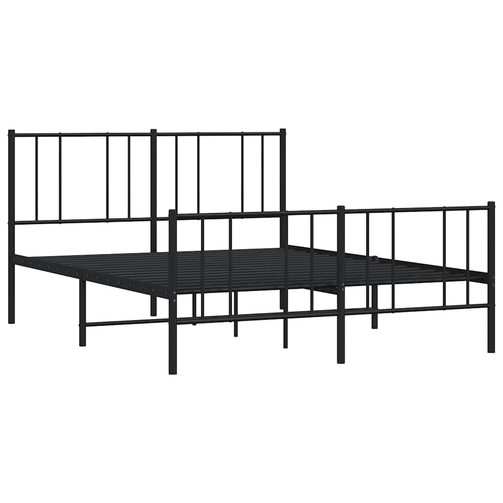 Metal Bed Frame without Mattress with Footboard Black 135x190cm