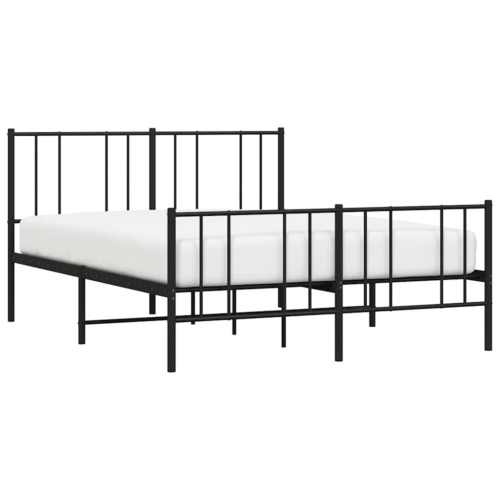 Metal Bed Frame without Mattress with Footboard Black 135x190cm