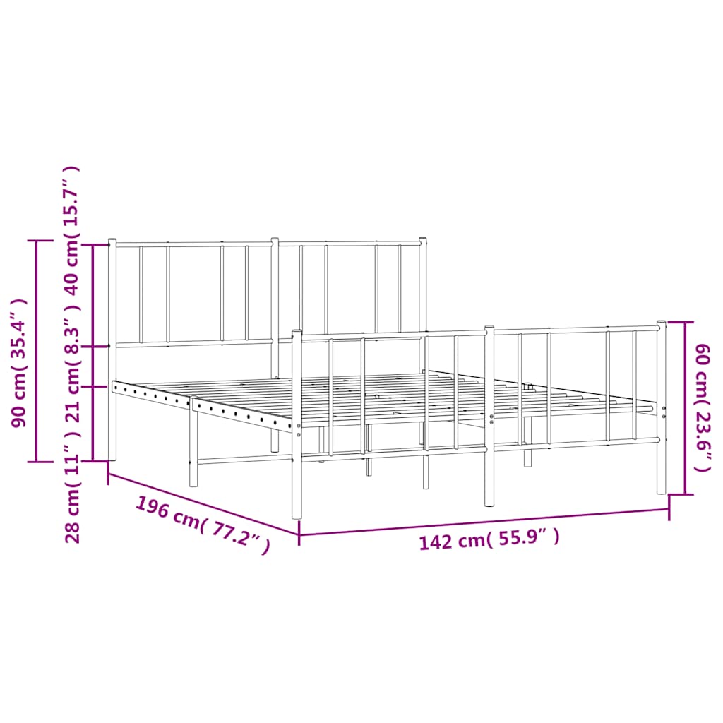 Metal Bed Frame without Mattress with Footboard Black 135x190cm