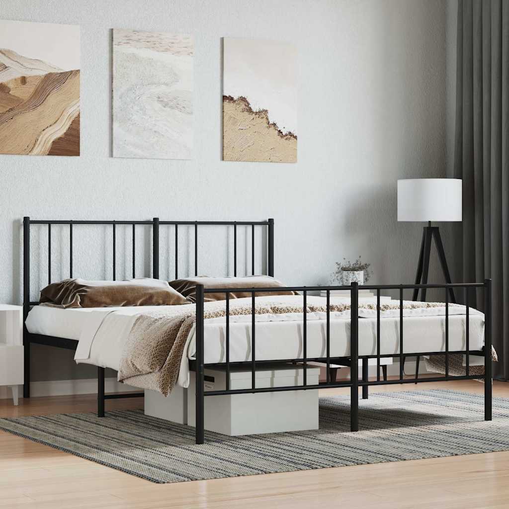 Metal Bed Frame without Mattress with Footboard Black 140x190cm