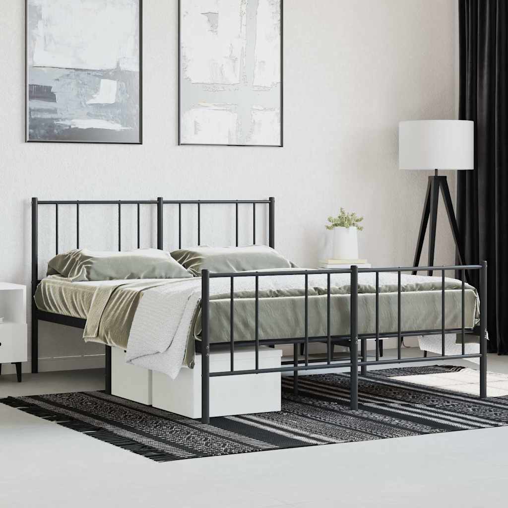 Metal Bed Frame without Mattress with Footboard Black 140x200cm