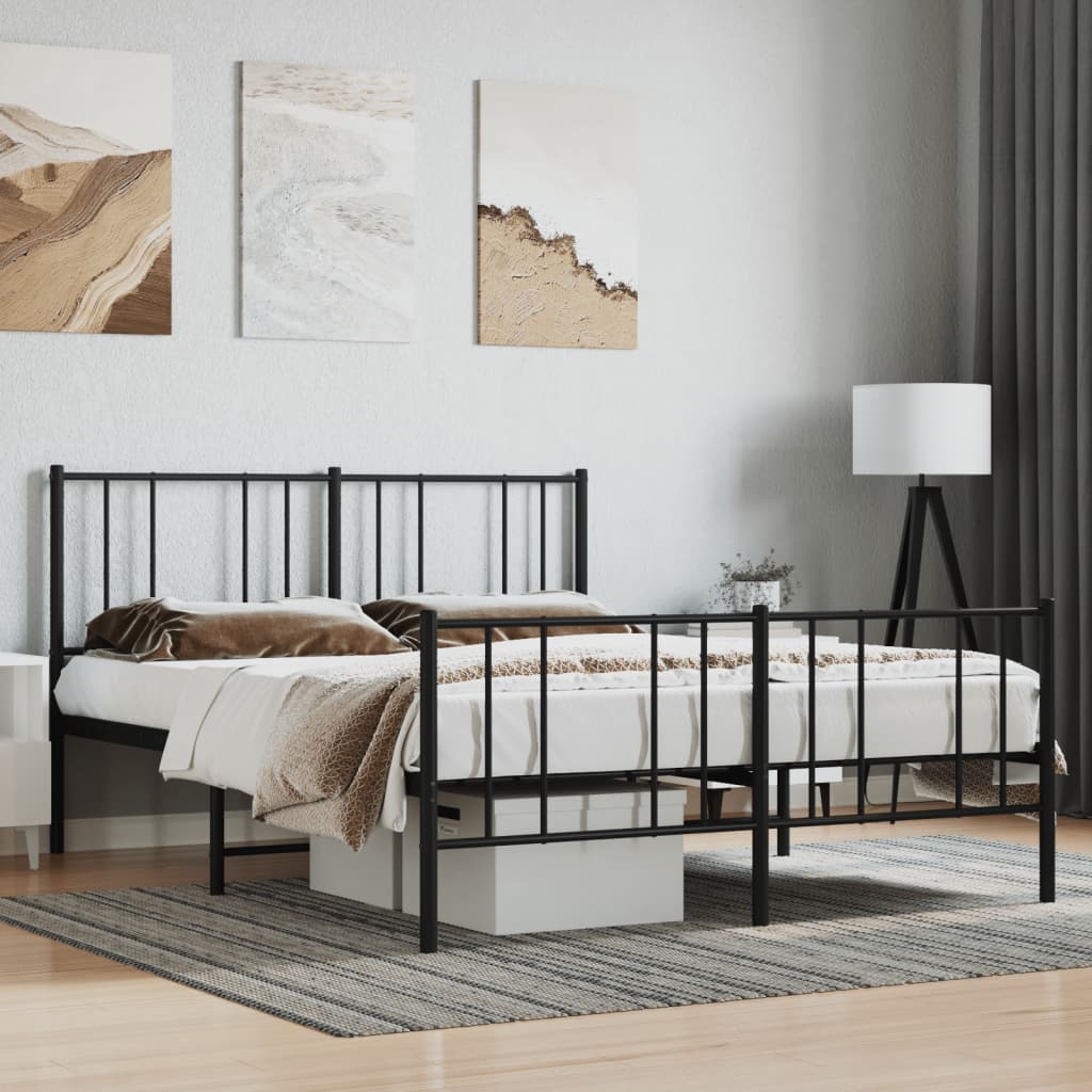 Metal Bed Frame without Mattress with Footboard Black 140x200cm