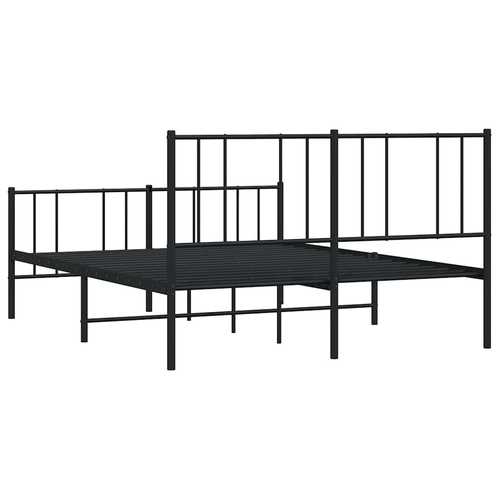 Metal Bed Frame without Mattress with Footboard Black 150x200cm