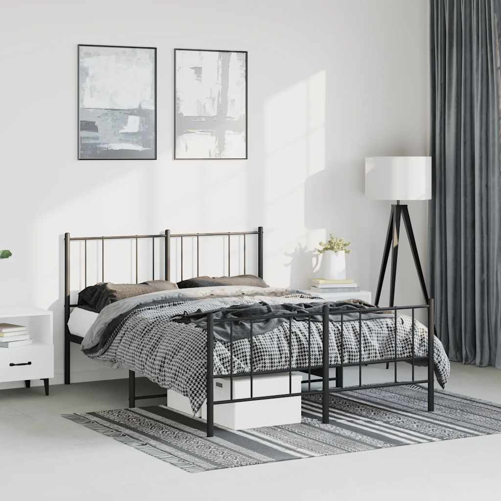 Metal Bed Frame without Mattress with Footboard Black 150x200cm