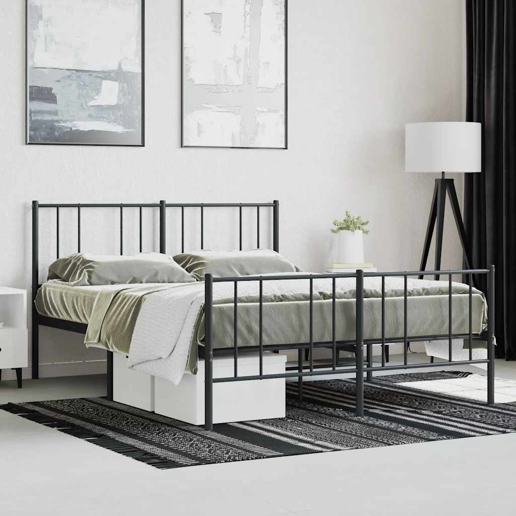 Metal Bed Frame without Mattress with Footboard Black 160x200cm