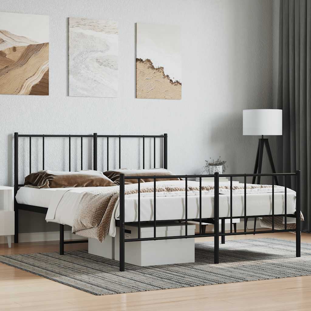Metal Bed Frame without Mattress with Footboard Black 160x200cm