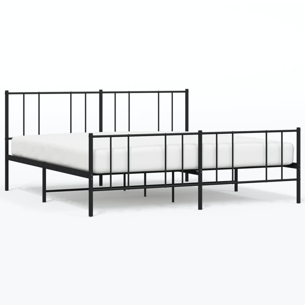 Metal Bed Frame without Mattress with Footboard Black 180x200cm