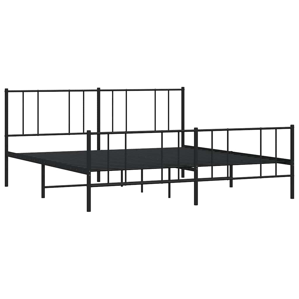 Metal Bed Frame without Mattress with Footboard Black 180x200cm