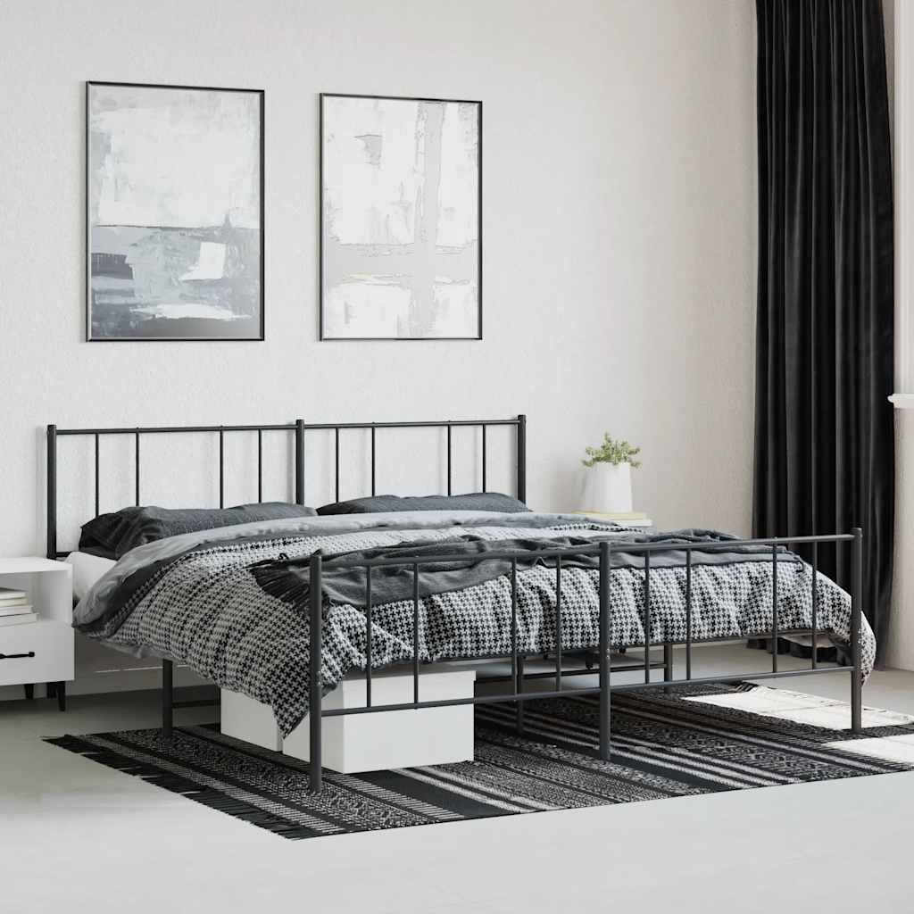 Metal Bed Frame without Mattress with Footboard Black 180x200cm