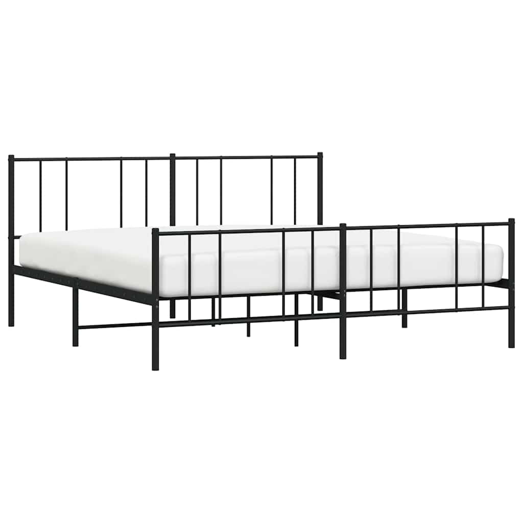 Metal Bed Frame without Mattress with Footboard Black 180x200cm