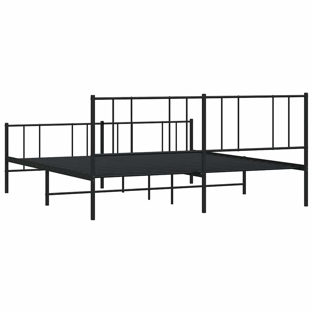 Metal Bed Frame without Mattress with Footboard Black 180x200cm
