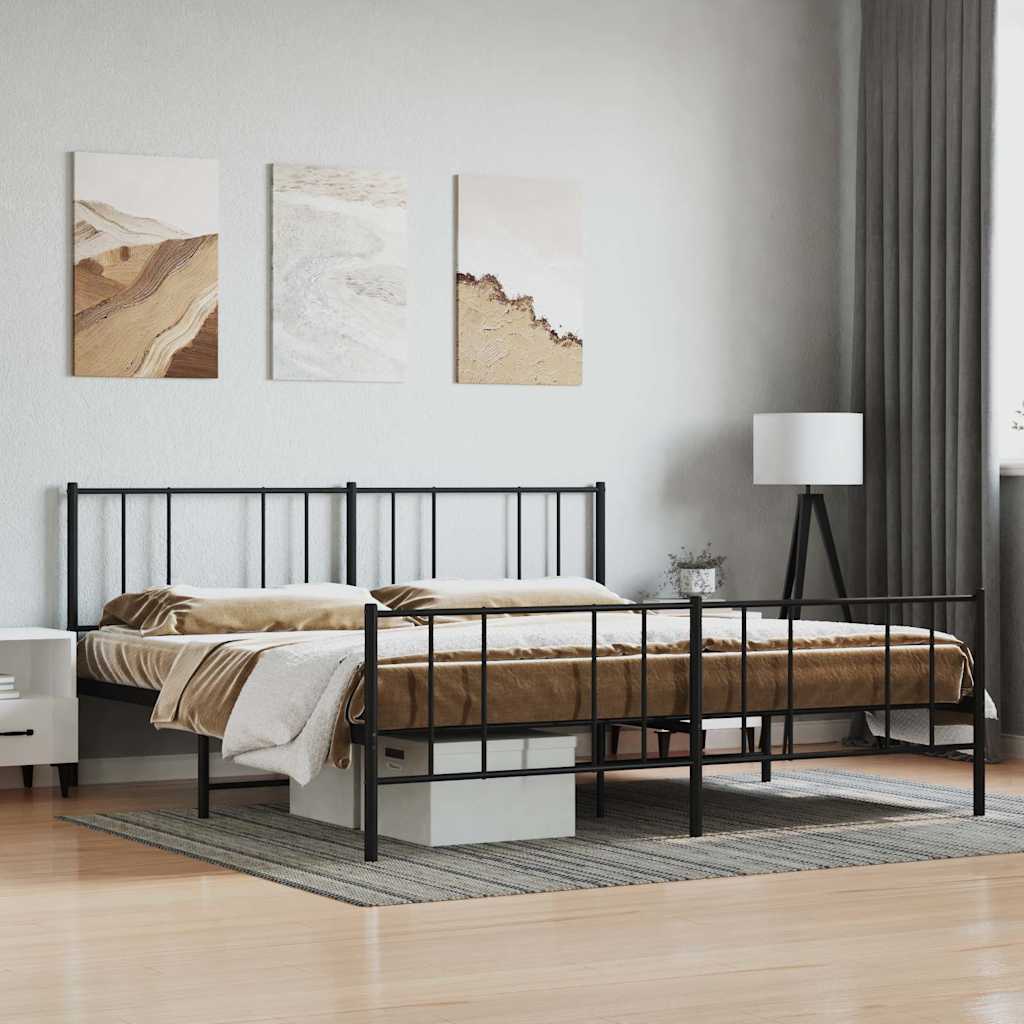 Metal Bed Frame without Mattress with Footboard Black 180x200cm