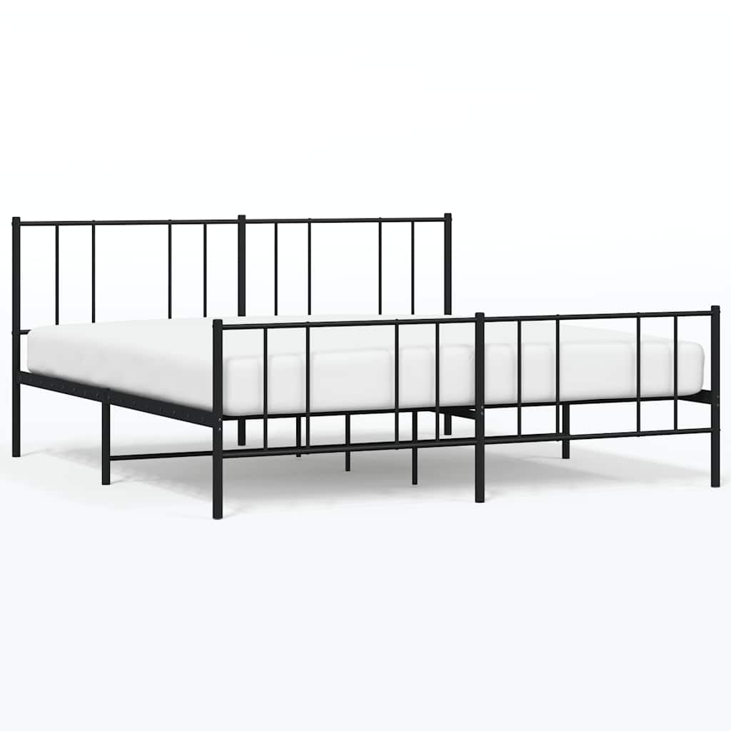 Metal Bed Frame without Mattress with Footboard Black 183x213cm