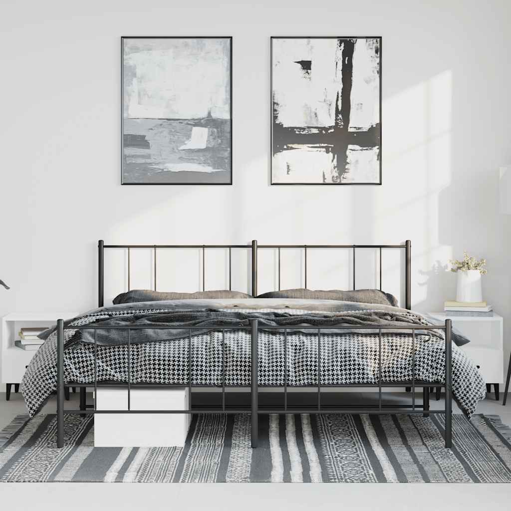Metal Bed Frame without Mattress with Footboard Black 183x213cm