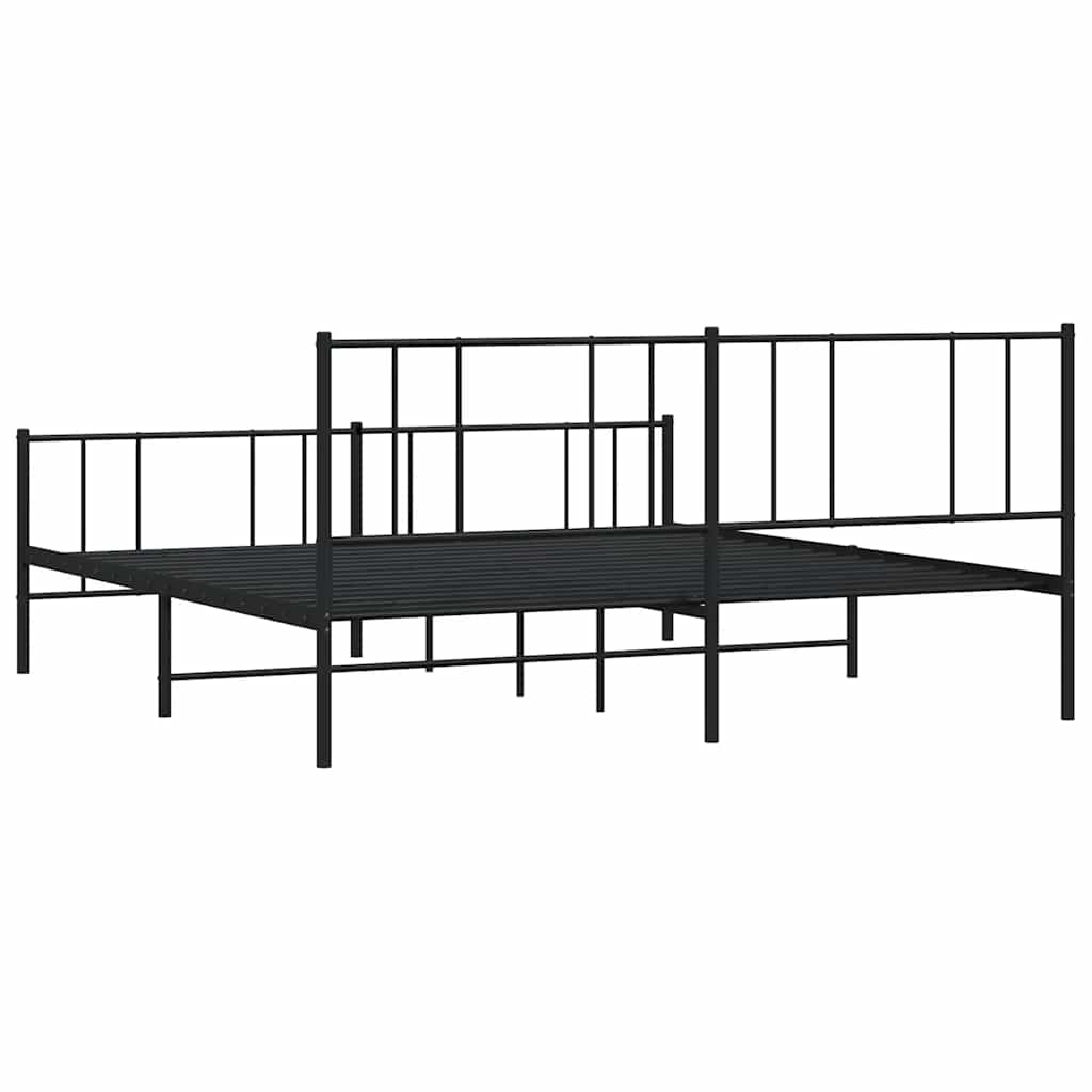 Metal Bed Frame without Mattress with Footboard Black 183x213cm
